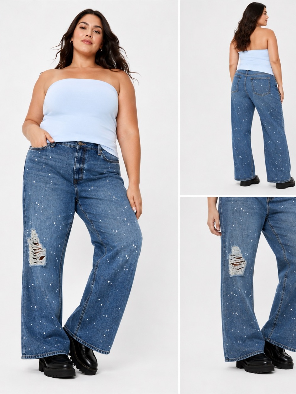 wild fable Blue Paint-Splatter Wide-Leg Jeans